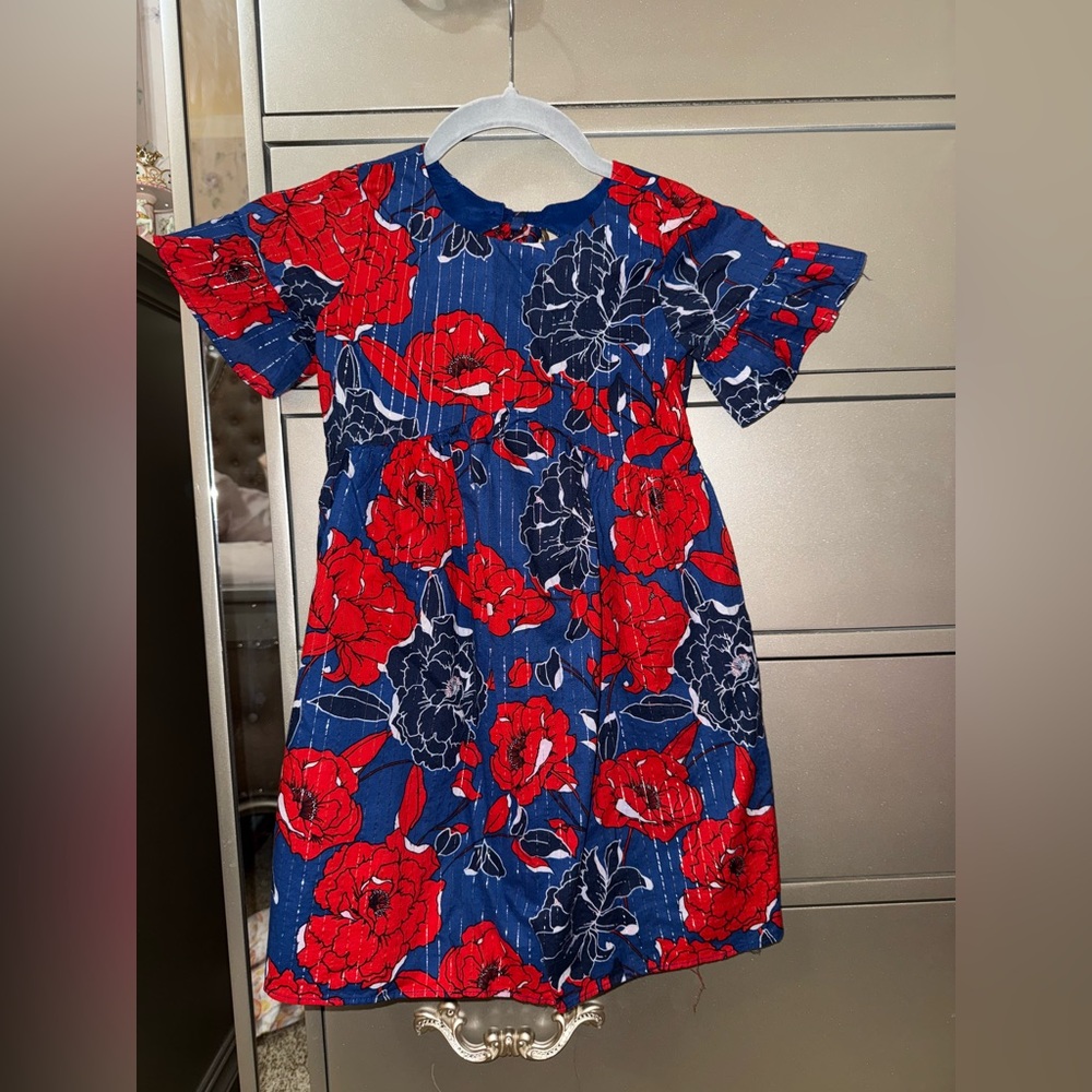 Janie and Jack Red and Navy Floral Dress 
Size 7